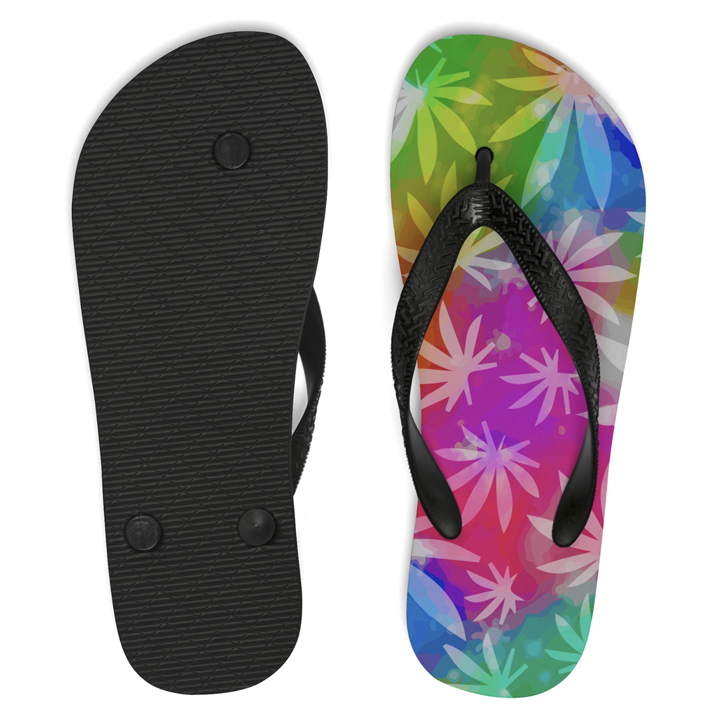 flip flops with rainbow logo