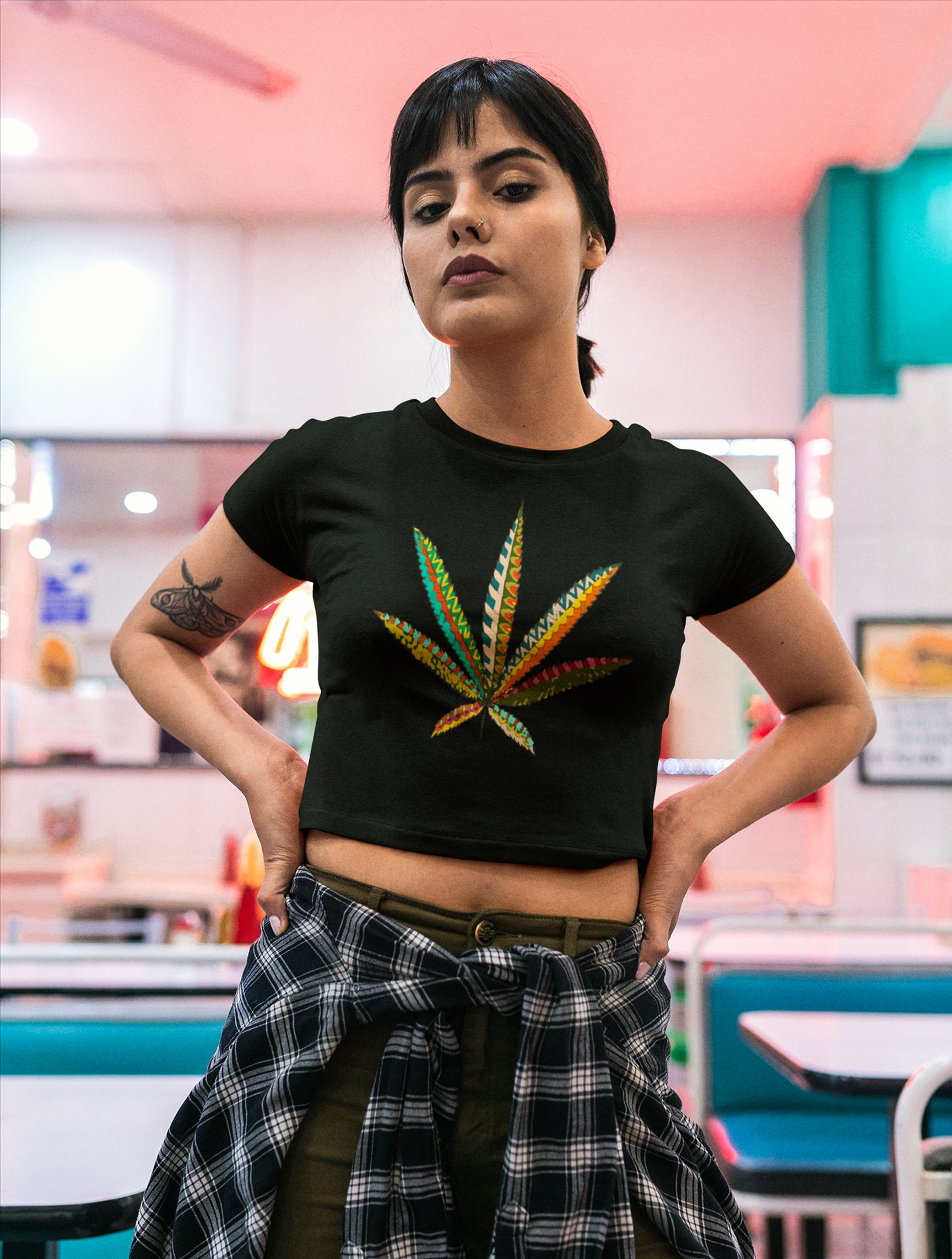 just get high_slide_tribal leaf crop top a