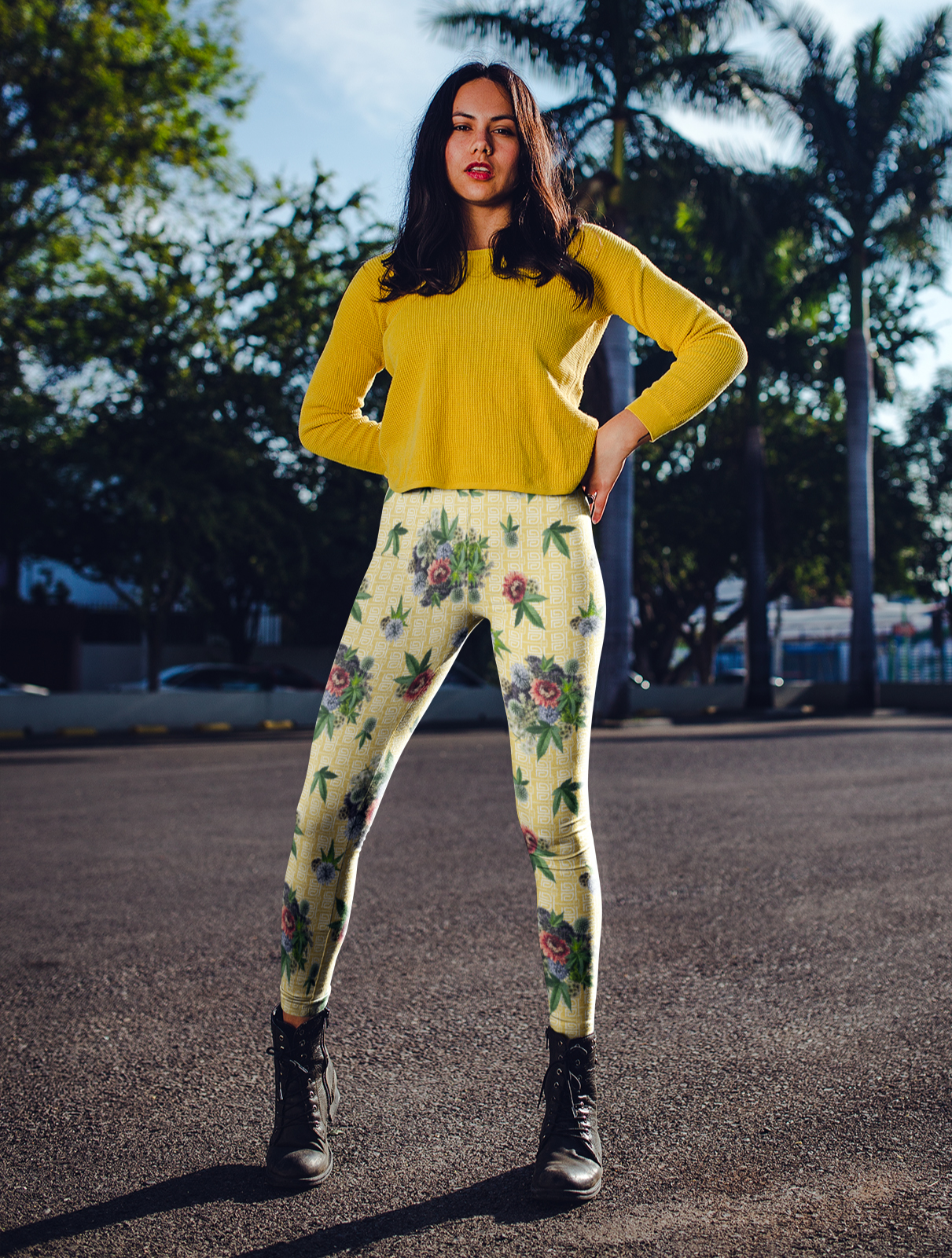 just get high_all over leggings_highest bitch logo_gold