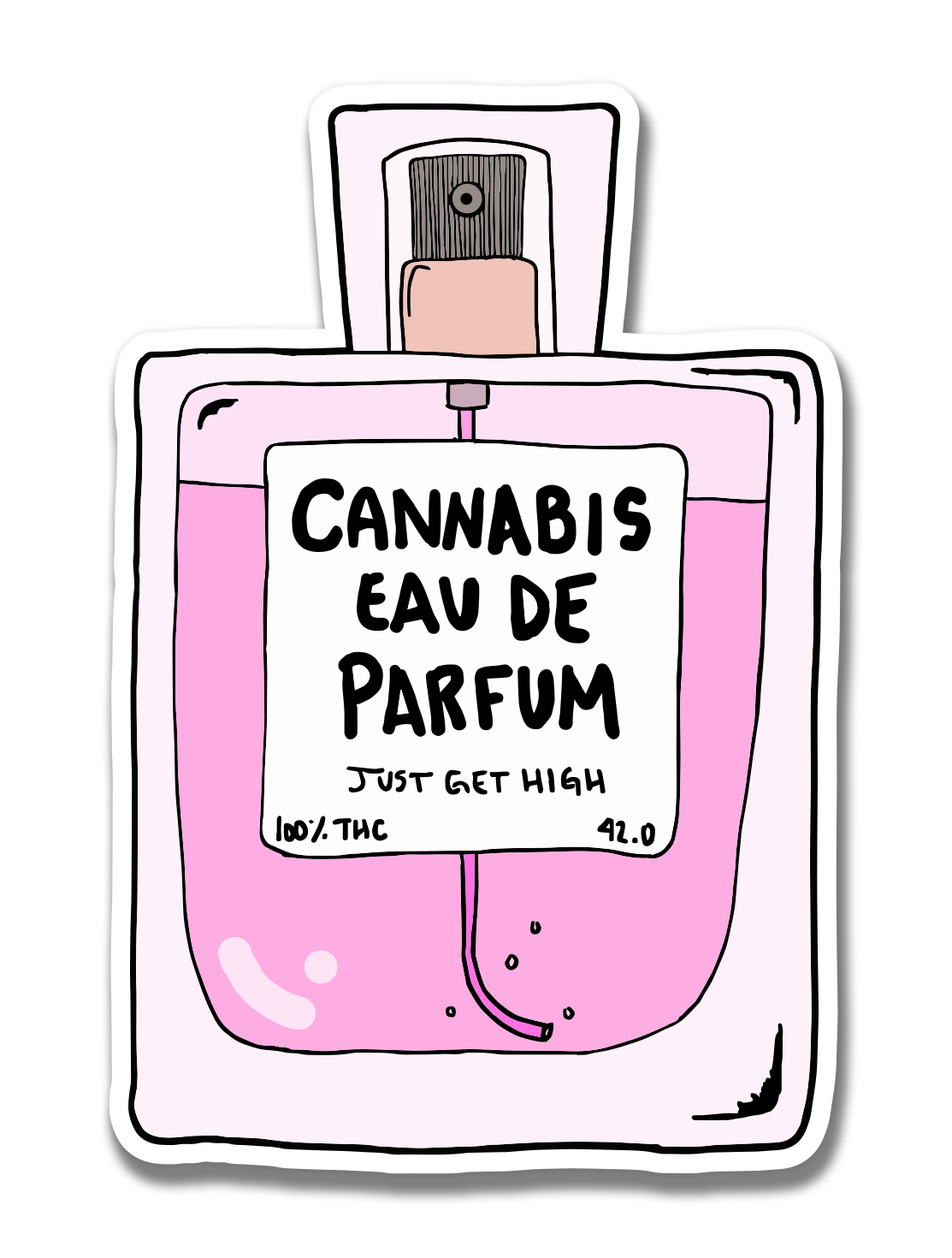 just get high_large sticker_pink bottle perfume