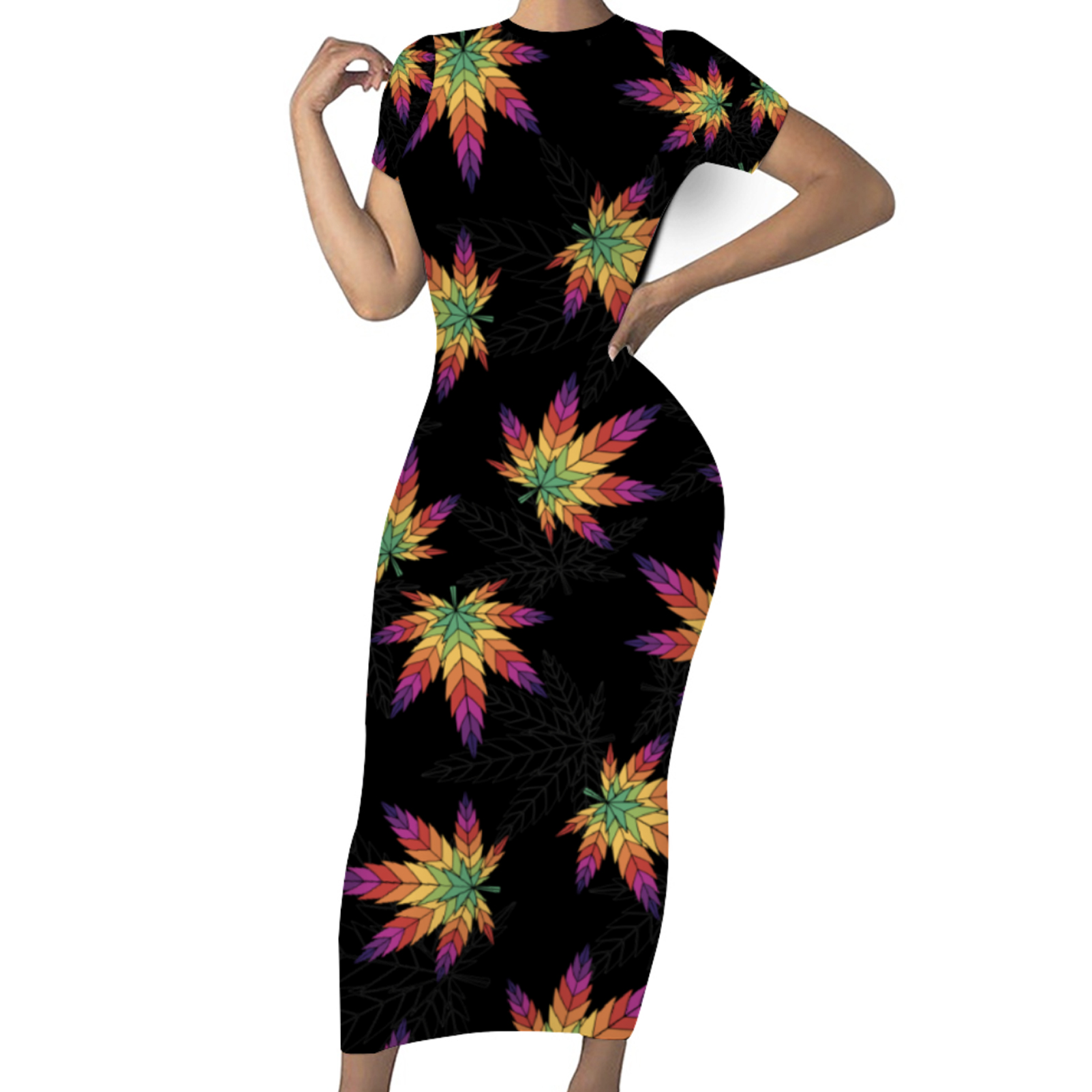 BODYCON DRESS RAINBOW LEAF Just Get High