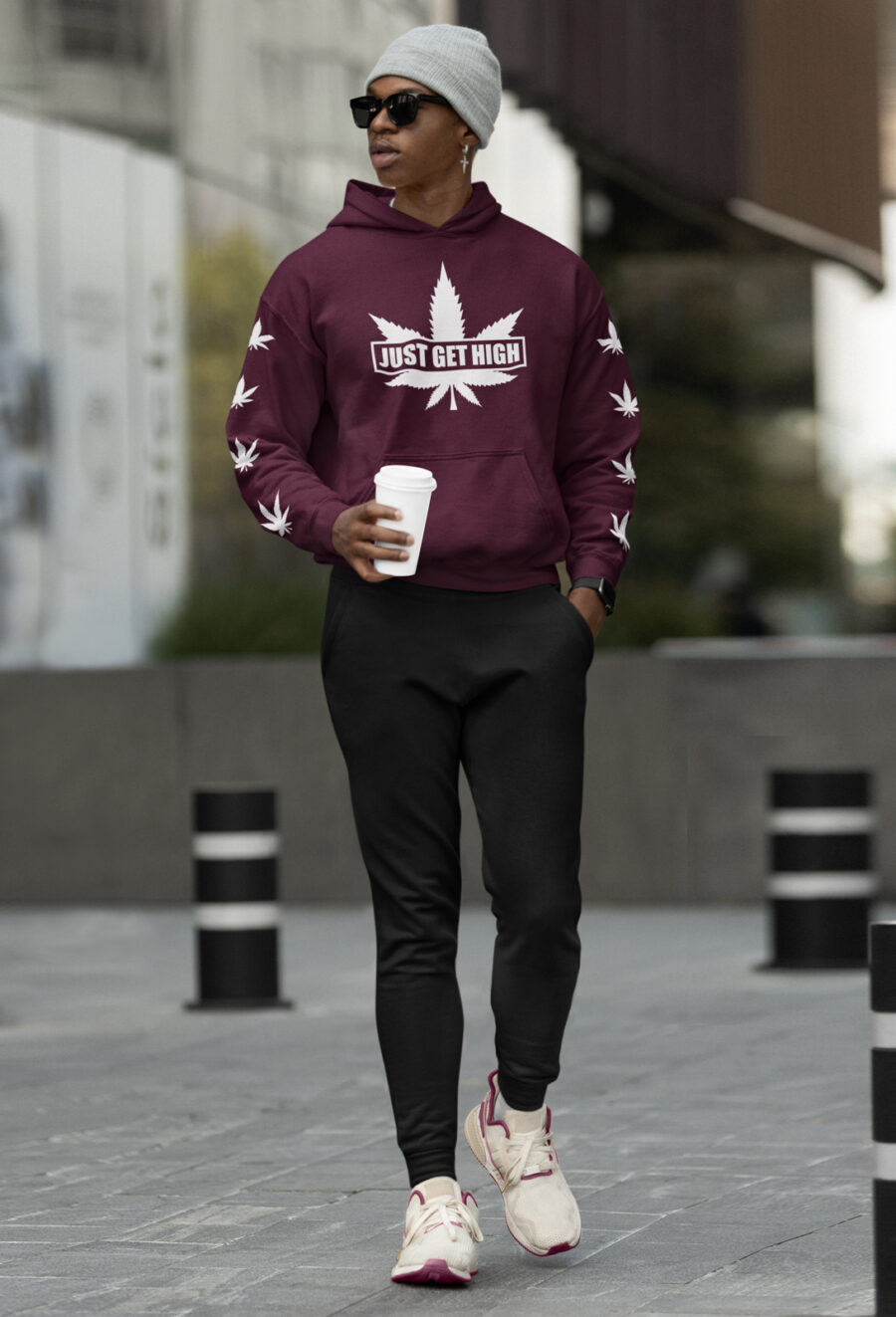Graphic Hoodie: Just Get High Leaf - Image 2