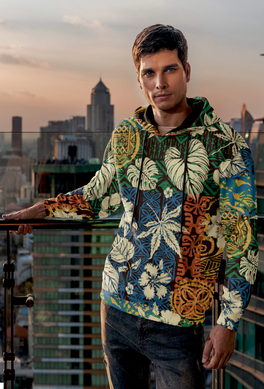 AOP Hoodie: Batik Leaf