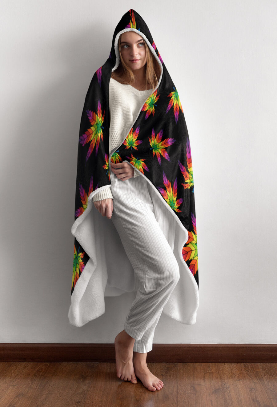 Hooded Blanket: Rainbow Leaf