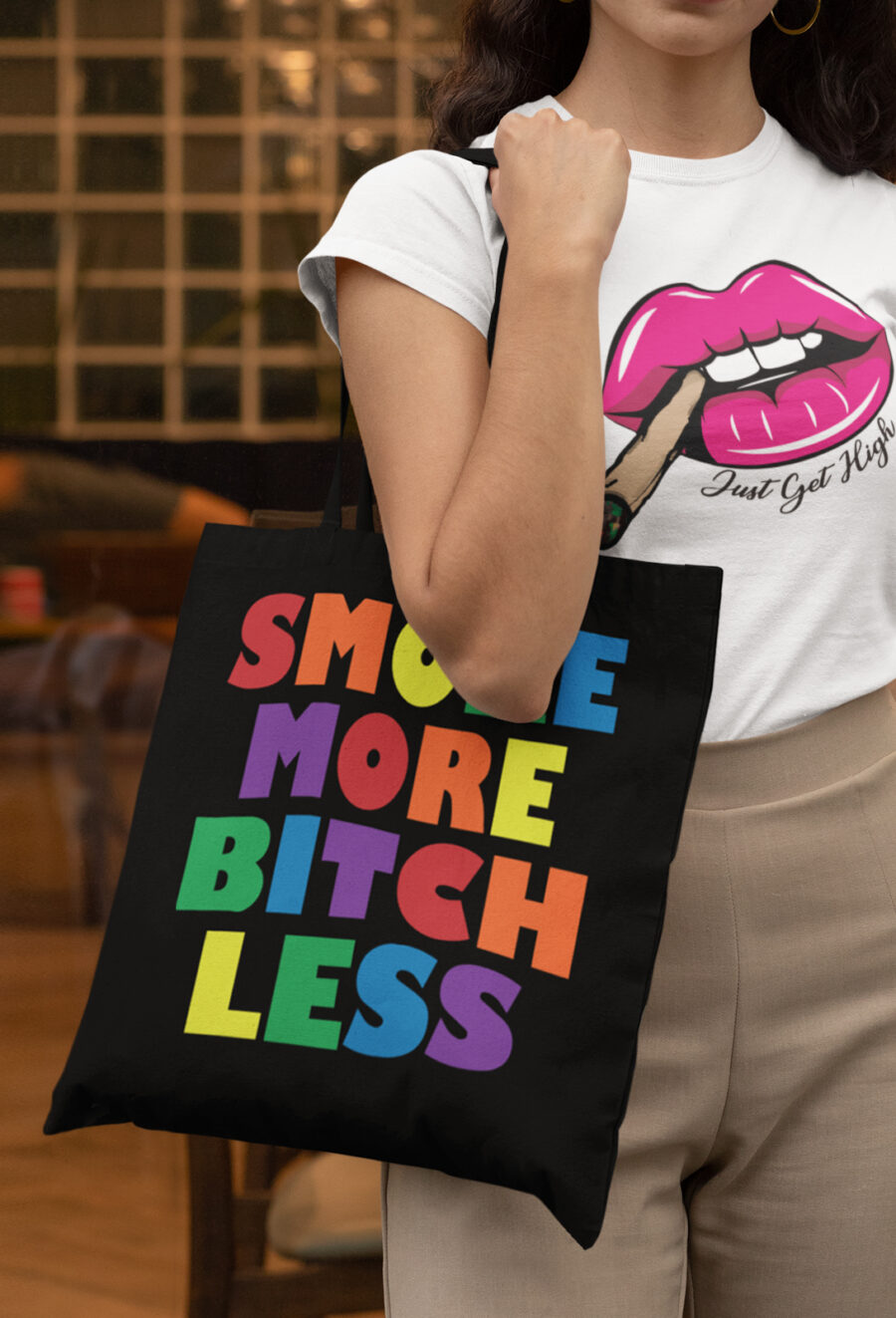 Canvas Tote: Smoke More Bitch Less Rainbow