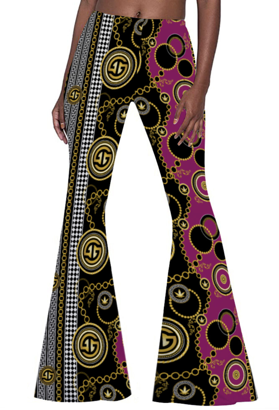 Flared Leggings: Ganja Glam Chains & Print