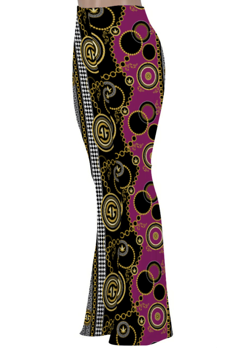 Flared Leggings: Ganja Glam Chains & Print - Image 2