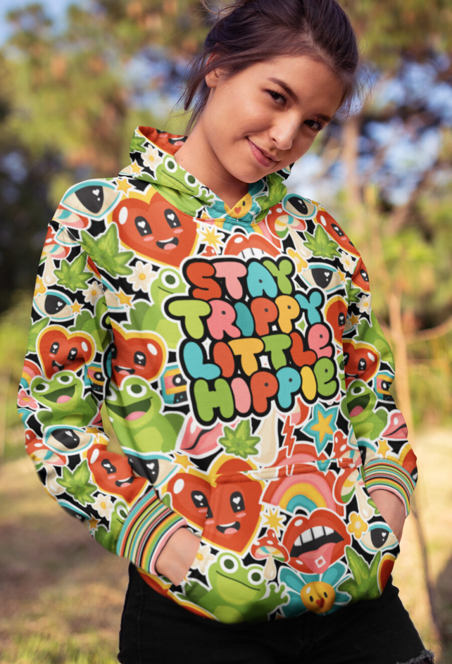 AOP Hoodie: Stay Trippy Little Hippie