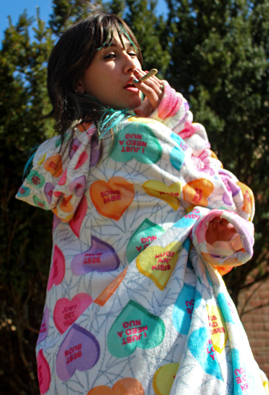 AOP Oversized Fleece Hoodie: Canna-Candy Hearts