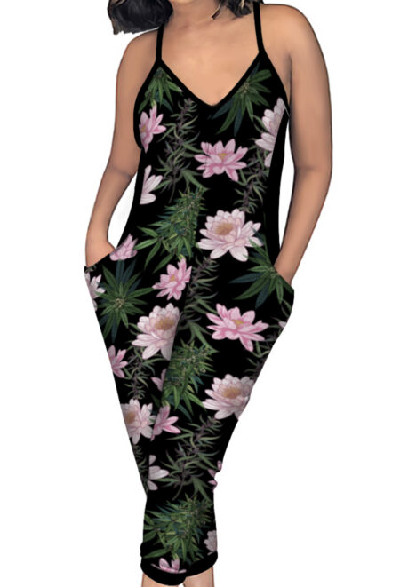 AOP Pocket Romper: Lilies and Leaves