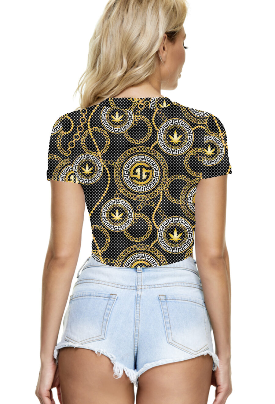 AOP Mesh Crop Top: Ganja Glam Chains - Image 2