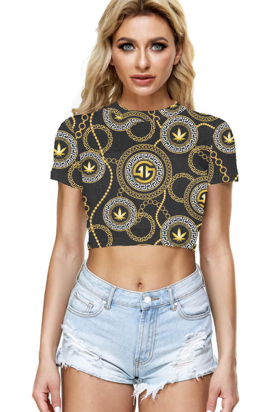 AOP Mesh Crop Top: Ganja Glam Chains