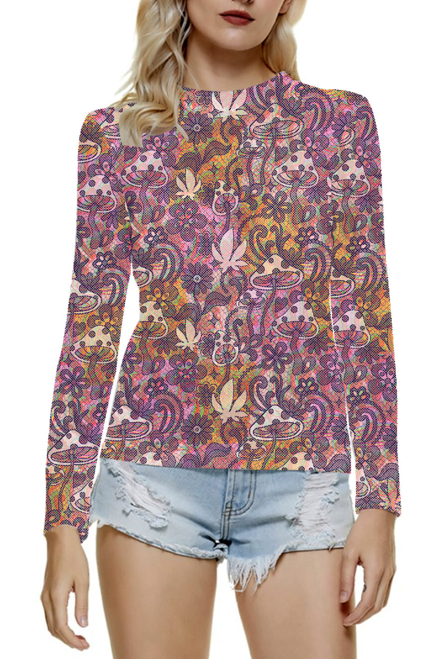 AOP Mesh Long Sleeve Shirt: Shroom Lace