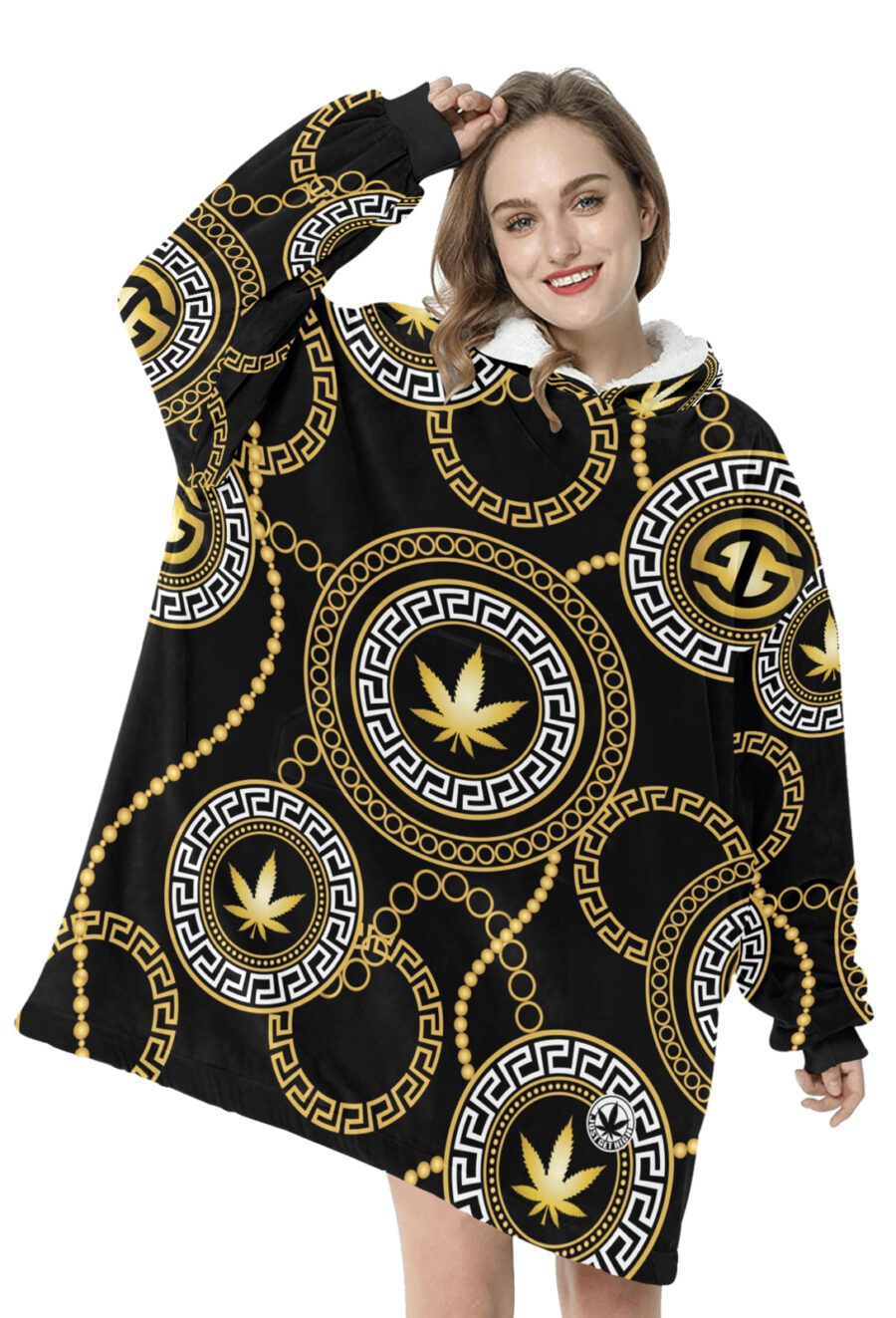AOP Blanket Hoodie: Ganja Glam Chains