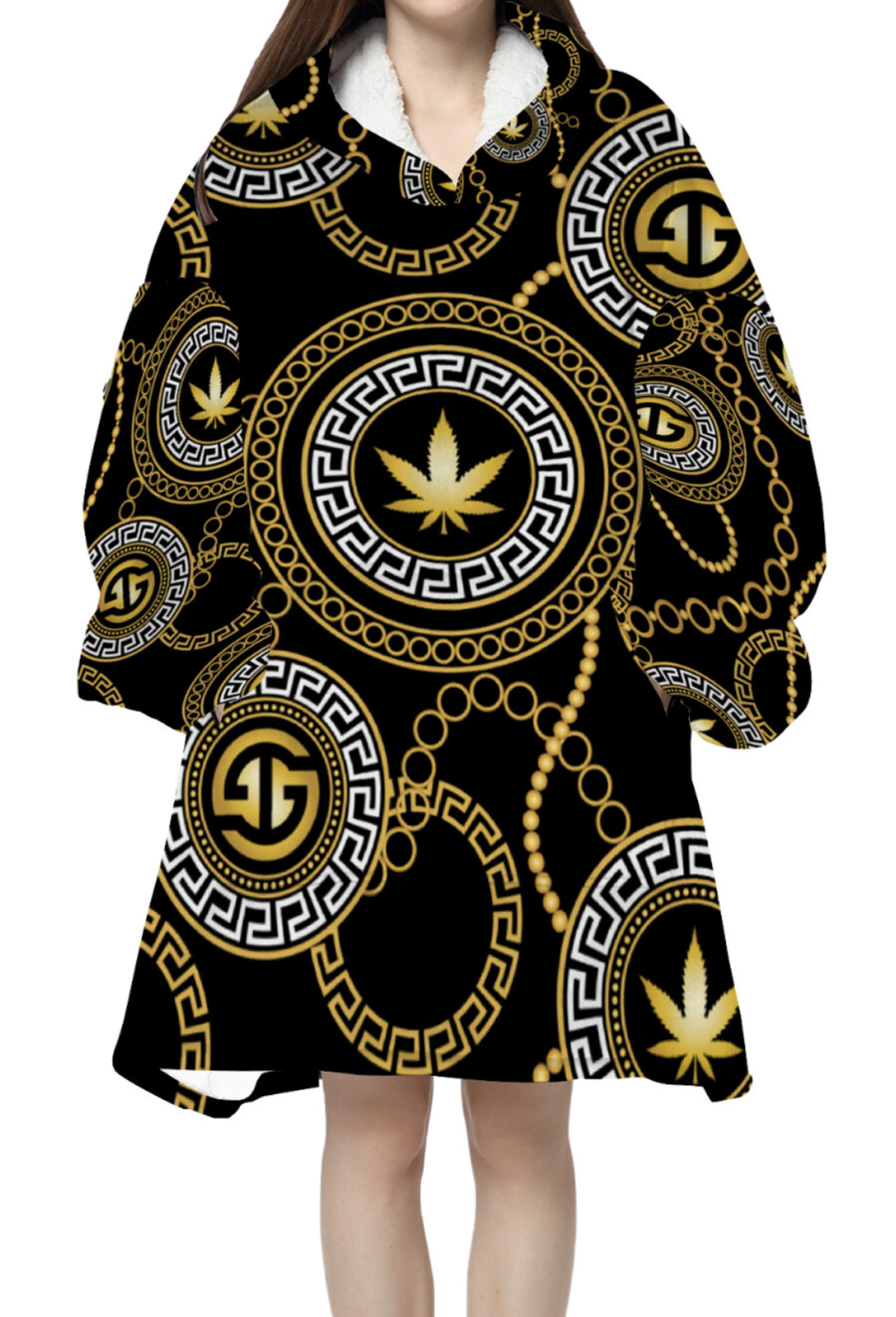 AOP Oversized Fleece Hoodie: Ganja Glam Chains - Image 2