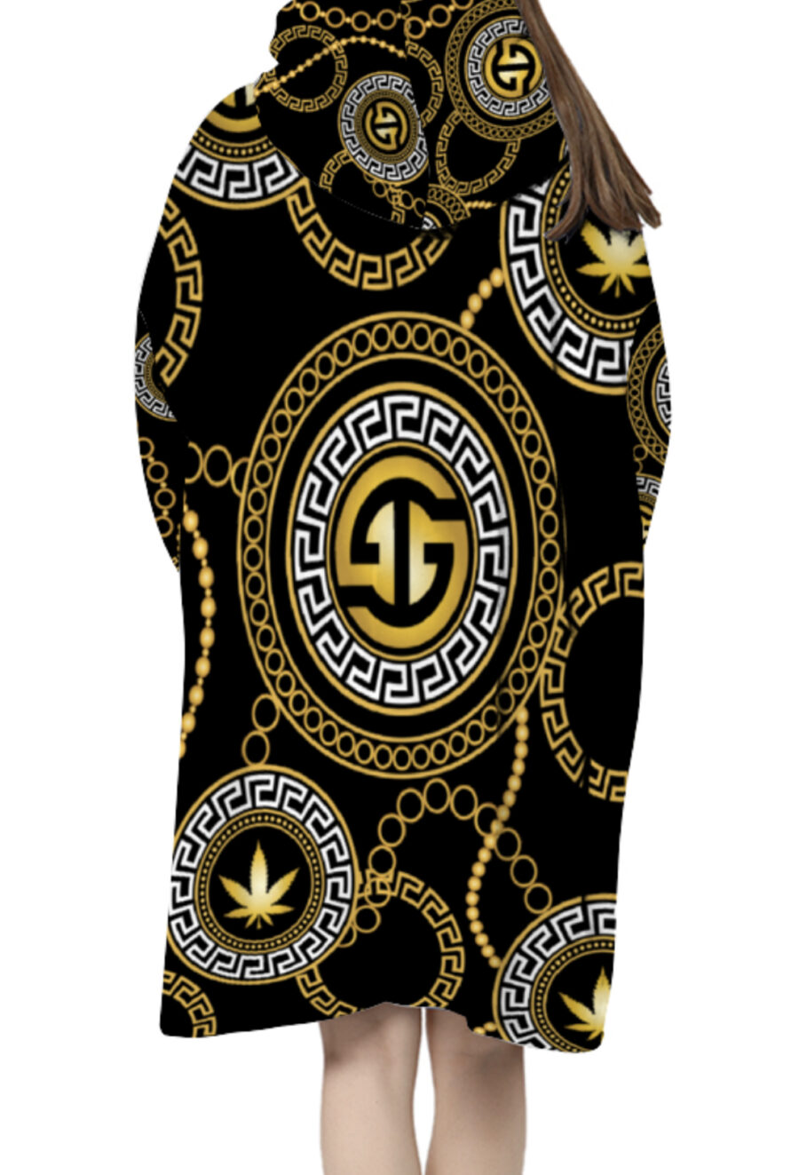 AOP Oversized Fleece Hoodie: Ganja Glam Chains - Image 3