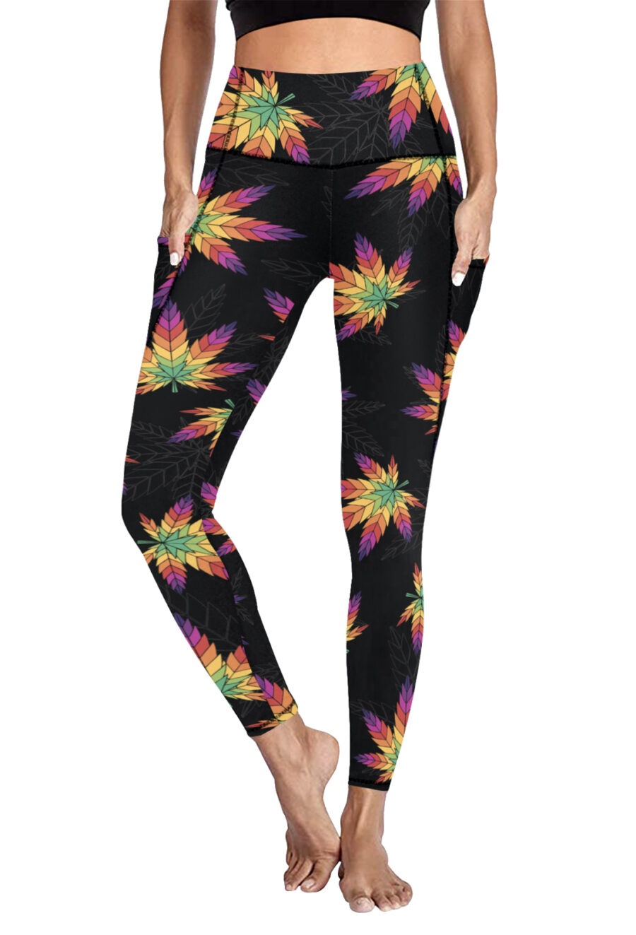 Pocket Leggings: Rainbow Leaf - Image 2