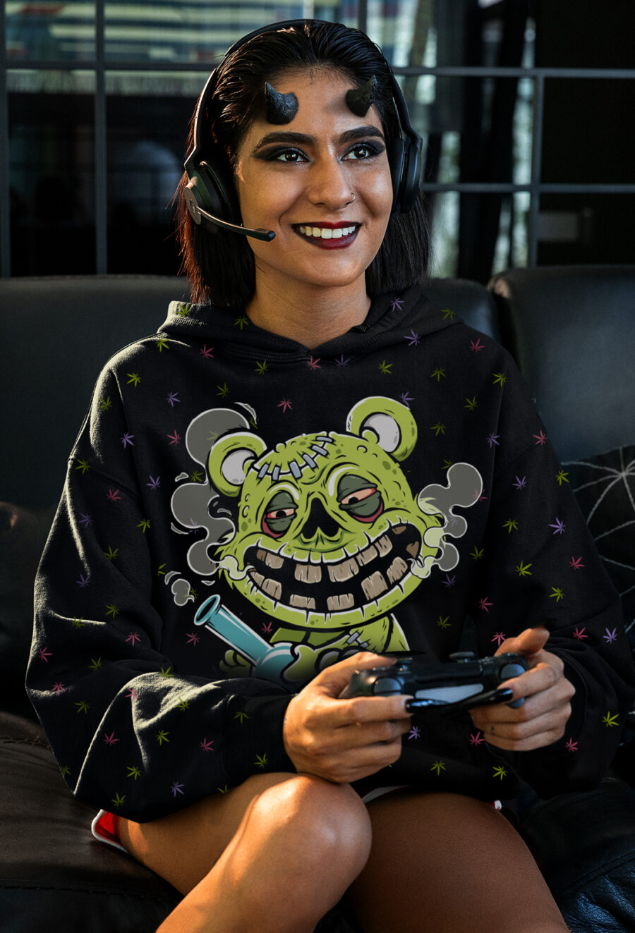 AOP Hoodie: Zombie Bong Bear