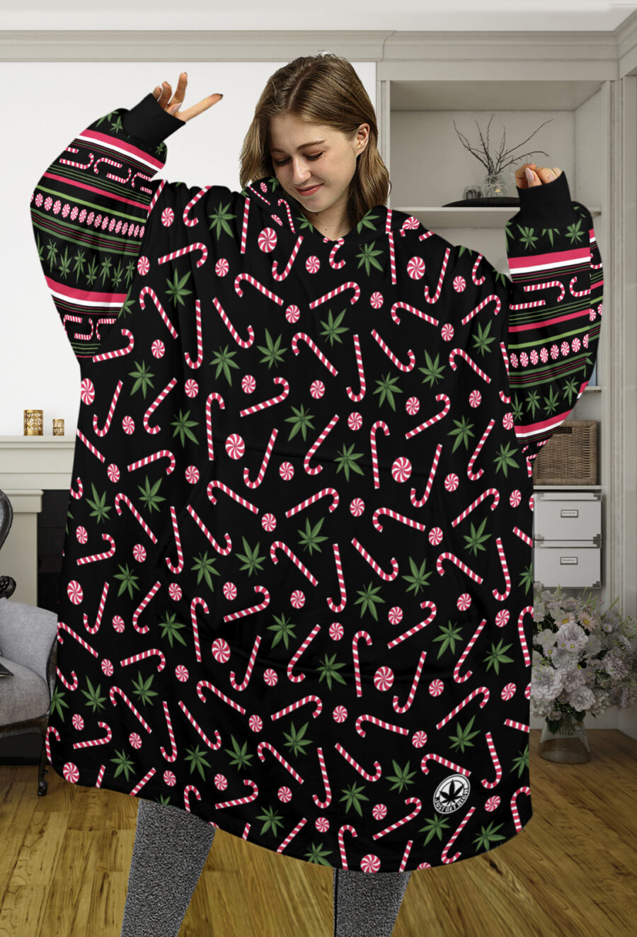 AOP JUMBO Blanket Hoodie: Canna Cane