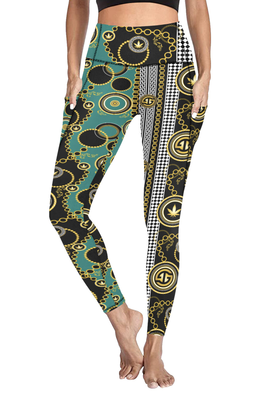 Pocket Leggings: Ganja Glam Chains + Print - Image 3