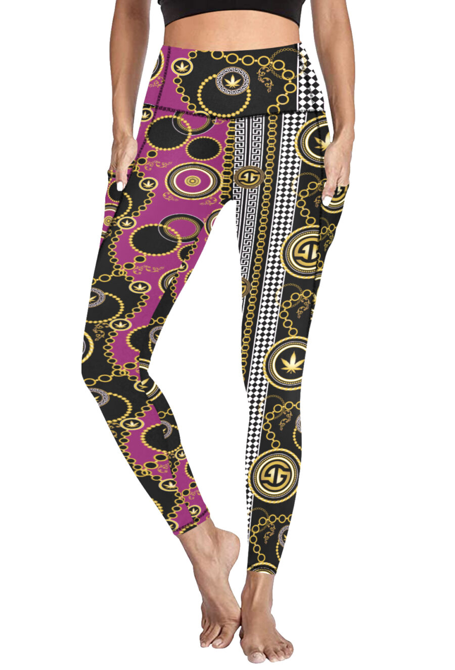 Pocket Leggings: Ganja Glam Chains + Print - Image 2