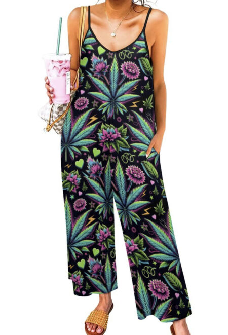 AOP Wide Leg Pocket Romper: Moon Rock