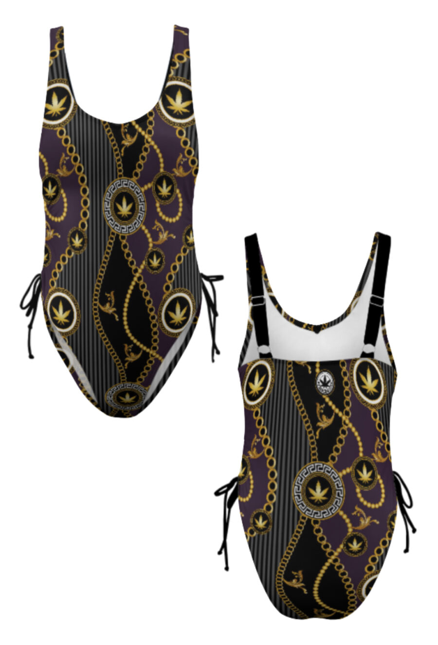 One-Piece Side Ruched Swimsuit: Ganja Glam Stripe - Image 2