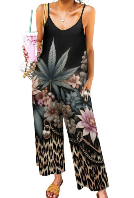 AOP Wide Leg Pocket Romper: Gardening